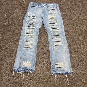 FIRST ROW Distressed Denim Jeans Men's Size 38x33 Ripped Light Wash